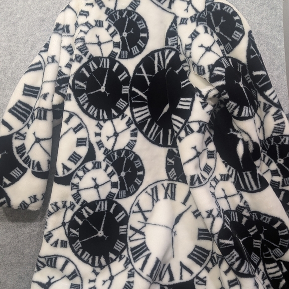 Vintage Black and White Roman Numerical Clock Pattern Coat Faux Fur Women 44 M - Picture 7 of 9